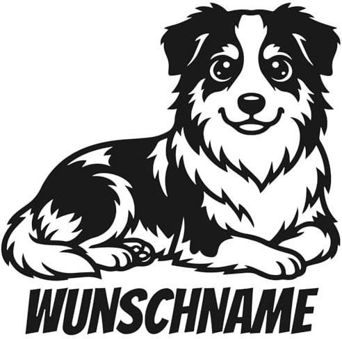 Samunshi® Australian Shepherd mit Name Hunde Aufkleber Autoaufkleber für Motorrad Fahrrad Roller oder Auto Wohnmobil SUV Geländewagen Sticker Dog Dogo 10 x 10cm