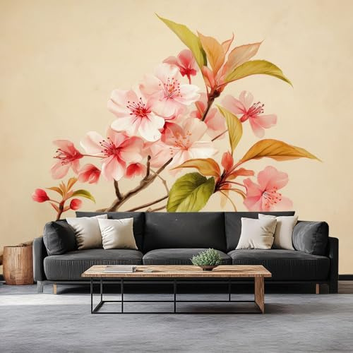 Générique Pianta Fiori Di Ciliegio Foto Carta Da Parati 200 x 140 cm Non Tessuto Murale, Pittura Ad Acquerello Panoramica Poster Carta Da Parati Foto Murale Appeso Per Appartamento Decorazione