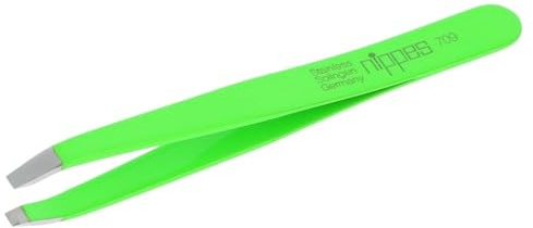nippes Solingen 709 Pinzette mit abgewinkelter Spitze | Edelstahl Rostfrei | Grün | 9,5 cm Länge | Pinzette Augenbrauen Zupfen | Zur präzisen Haarentfernung | Made in Germany