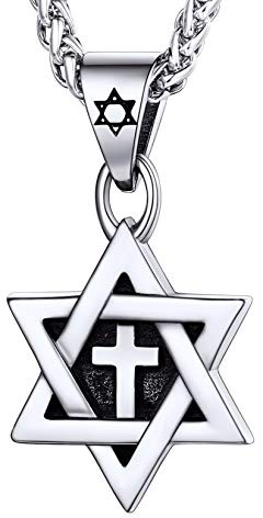 U7 Men Cross Star of David Pendant with 22 Inch Rope Chain Stainless Steel Vintage Enamel Black Jewish Jewelry Israel Necklace