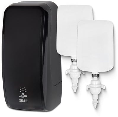 Blanc HYGIENIC Schaumseifen-Spender Cosmos– Seifenspender mit Sensor für Wand-Montage und 2 x 1 Liter Handseife, ergiebige Seife für ca. 7500 Anwendungen, Schwarz