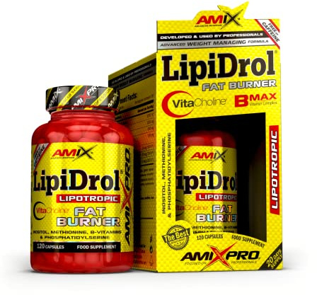 Amix - Lipidrol Fat Burner - Suplemento Alimenticio - Ayuda en el Control de Peso - Con Vitamina B - Sin Cafeína - Nutrición Deportiva - Contiene 120 Cápsulas