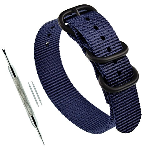 MZBUTIQ 20mm Blu Cinturini per Orologio da Uomo Nylon Un pezzo 3 anelli