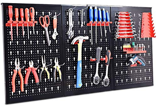 COSTWAY Organizador de Herramientas para Pared, Kit de Organización de Herramientas de Metal con 3 Paneles Perforados y 17 Accesorios para Colgar (con 17 Accesorios)