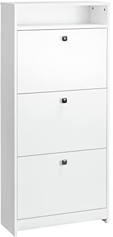 HOMCOM Mueble Zapatero 3 Compartimentos con Solapa (18 Pares de Zapatos) y 1 Estante de Madera aglomerada Blanca 60×24×132cm