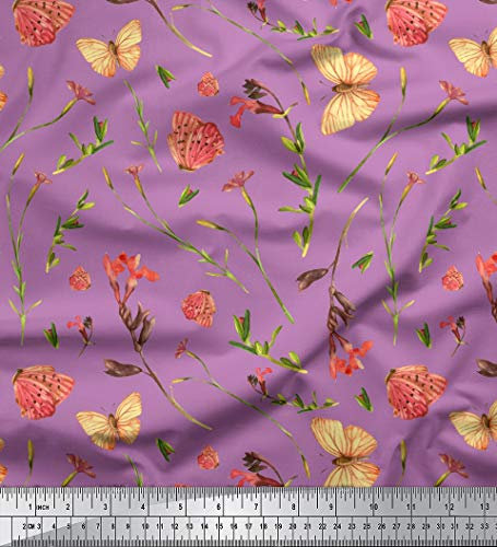 Soimoi Lila Kunstseide Stoff Schmetterling & Gladiole Blumen- Drucken Nahen Stoff 1 Meter 56 Zoll breit