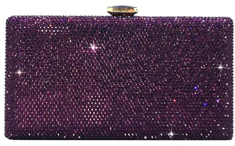 Boutique De FGG Bolsos de noche de cristal para mujer, caja de fiesta formal, bolso de mano de diamantes de imitación, bolso de mano para novia, mini, Púrpura, Small