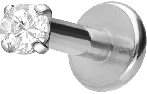 PIERCINGLINE Titan Labret Stecker Innengewinde | EINGEFASSTER KRISTALL | Piercing Lippe Nase Ohr | Farb & Größenauswahl