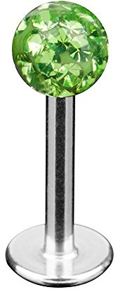 Taffstyle Piercing Stab Stecker Lippenpiercing Ohrpiercing Labret Lippe Ohr Tragus Helix Platte Stud mit Ferido Kristall Kugel Perlen Silber 8mm x 3mm Grün