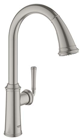 Grohe Gloucester | Küchenarmatur mit herausziehbarer Spülbrause | Gloucester, 360 drehbar, hoher Auslauf in C-Form, Supersteel | 30422DC0