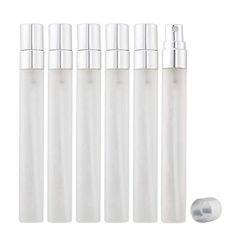 Enslz 10 ml Mini-Sprühflaschen, mattiert, nachfüllbar, für Parfüm, Parfüm, leeres Glas, Zerstäuber für Reisen, 10 Stück (Silber)