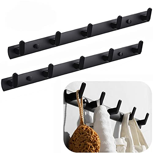Spotact Handtuchhalter Haken Wandgarderobe, Schwarz, 5 Haken, 2 Stück | 17,7x1,3 Zoll, Moderner Kleiderbügelhalter, Aluminium, für Flur, Eingang, Kleidung, Handtücher, Rucksäcke, 40 lbs Kapazität