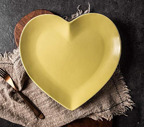 Bandeja de cerámica en forma de corazón de 10.5 pulgadas Norte europeo Desayuno Vajilla Plato de placa occidental-Amarillo (27 * 26 * 3cm)_1 articulo
