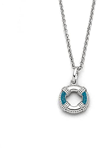 DUR Halskette Rettungsring aus 925 Sterling Silber mit Steinsand veredelt, Blau/Silber, 42 cm, K2693