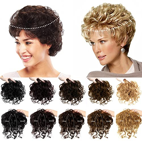 Eree Hair Kurzer lockiger Aufsatz, 11,9 x 12,7 cm, Haarteil mit Clip, Echthaar-Extensions, gewelltes Toupet-Haarteil für dünner werdendes Haar (25,4 cm, Erdbeerblond)