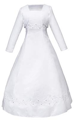 Märchenburg Tulpe-Kommunionkleid MIT Jacke,DAS Prinzessinnenkleid mit Bolero und Reifrock (152)