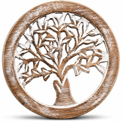 Global Village Bazaar Trivet en Bois Faite à la Main pour Plats Chauds, Assiettes et Porte-casseroles - Coussin Chauffant pour Cuisine et Table à Manger - résistante à la Chaleur -Blanc,20 cms