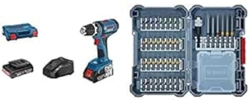 Bosch Professional 18V System Akku-Bohrschrauber GSR 18-2-LI (inkl. Akku, Ladegerät, L-Case) + 40tlg. Schrauberbit-Set (Zubehör Bohrschrauber und Schraubendreher)