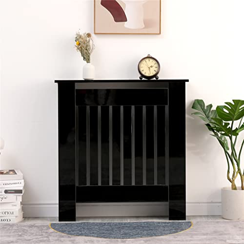 Homemade Deisgn FurnitureHMD High Gloss Black Radiator Cover Vertical Slatted Decorative Cabinet for Bedroom,Living Room,Hallway,Kitchen