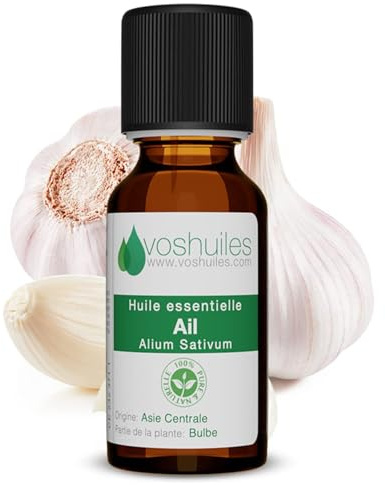 VOSHUILES - Huile Essentielle Ail 5ml - 100% Pure et Naturelle - HEBBD - Parfum Très Aromatique - Nombreuses Vertus - Traçabilité et Qualité - Entreprise Française