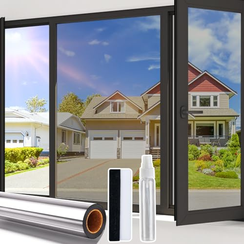 Beautysaid One Way Reflective Window Film Sun Blocker, Anti Glare UV Heat Reflective Window Film Privacy, Static Cling without Glue for House Office Home, 60 * 200cm
