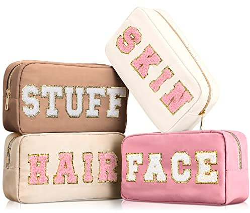 Cunno 4 Stück adrette Make-up-Taschen aus Chenille, mit Reißverschluss, für Damen, Reise-Kulturartikel