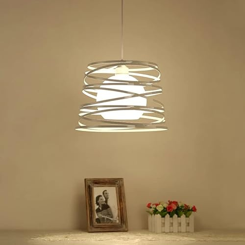 Partenopea Lampadario Moderno a Sospensione a Fasce intrecciate in Ferro verniciato finish opaco Attacco per Lampadine (INCLUSA) 1xE27 35x26 cm lunghezza filo 120 cm (Bianco lampada luce naturale)