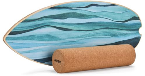 POWRX Planche d'Équilibre en Bois Avec Roulette - Entraînement de Coordination Pour Surf, Skateboard, Sport - Entraînement de Force
