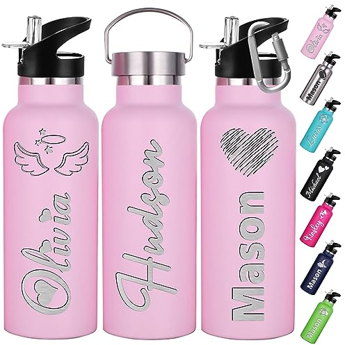 Botellas de agua personalizadas con pajita 350ml 750ml Nombre grabado Logotipo Botella isotérmica Botellas de agua de acero inoxidable personalizadas Regalo para la escuela Deportes Oficina Aire libre