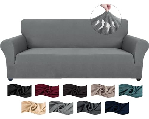 CYCMACO High Stretch Sofa Überzug 3 Sitzer, Sofabezug rutschfest, Couch Bezug Elastischer, Jacquard Sofahusse Mit Armlehnen, Universal Sofa Covers, Couchüberzug Waschbare, Hellgrau