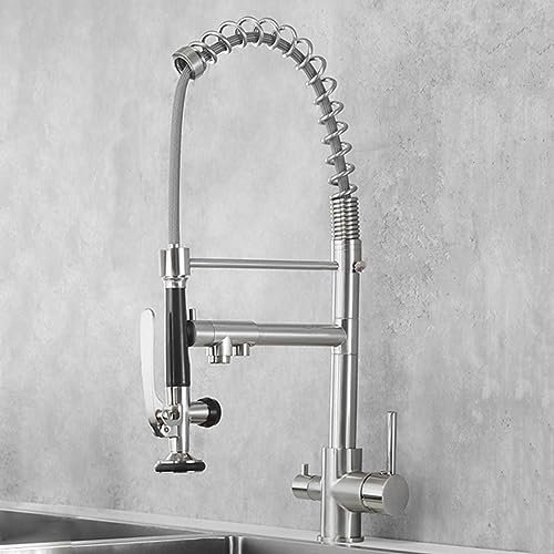 XJTNLB 3 Wege Wasserhahn Küche für Wasserfilter 2 Modus Osmose Armatur Küche Spiral Spring 360° Drehba Osmoseanlage Direkt an Wasserhahn,Gebürstet,A