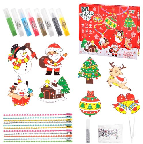 Pipihome Kristallklebemalerei Weihnachtliche, Kristallmalerei Bastelset Weihnachten Crystal Art DIY Set Kinder Kristallfarben Kunst Schlüsselanhänger Weihnachten Basteln Weihnachtsdeko