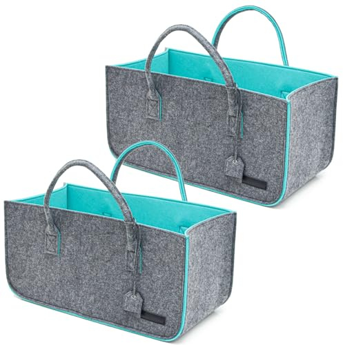 DuneDesign 2er Set: Schwerlast Shopping Bag Filz XXL - 50x25x25 Filztasche Groß - Kamintasche für Holz Tragetasche Kaminholz Korb - Auto Einkaufskorb Faltbar Einkaufstasche Filz Kaminholzkorb Modern