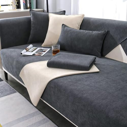 Xinwanhong Sofabezug Anti Rutsch, Vintage Design Sofaschutz Sofaschoner, Ecksofa L Form Sofaüberwurf, Hund Katze Überwurf Hundedecke, Sofa Schutzdecke, Waschbar Couchschoner, Dunkelgrau, 70 * 150cm