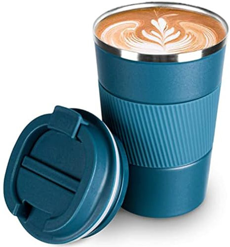 SCJHMY Thermobecher- Isolierbecher, Edelstahl Travel Mug, Vakuum auslaufsicher Reisebecher mit Deckel, Autobecher, doppelwandig isoliert für Wasser und Tee, Kaffee-to-go Becher Blau 380ml