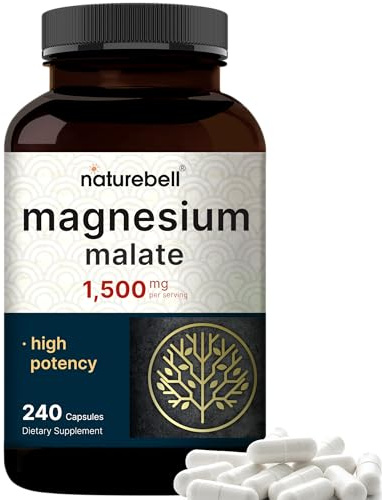 NatureBell Magnesium Malate 1,500mg, 240 Capsules | Chelated for High Absorption | Energy & Nervous System Support | Non-GMO, Gluten-Free