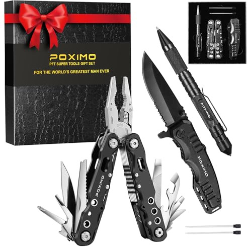 Multitool Gift Set for Men Dad Him, 3-in-1 EDC Survival Kit with 14 in1 Multi-Pliers, Pocket Knife & Tactical Pen | Premium Military-Grade Multi Tools for Camping, Car, Father’s Day, Dad Gifts