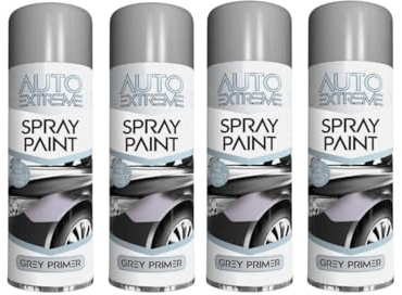 PEBBLE HUG All Purpose Spray Paint, Grey Primer Aerosol Paint, Ideal and Perfect Finish for Cars, Bikes, Vans, Metal and Wood, Quick Drying, 250ml (4 Pcs)