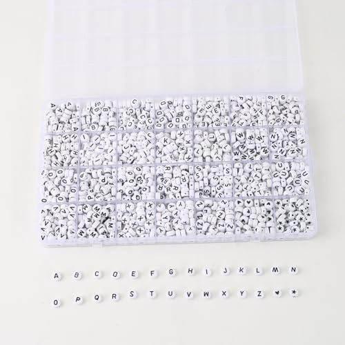 Zsail Buchstabe Perlen ca. 1680pcs Buchstabe Perlen, 4x7 mm Acryl Alphabet Perlen, Perlen für Schmuck und Armband Herstellung (weiß&schwarz)