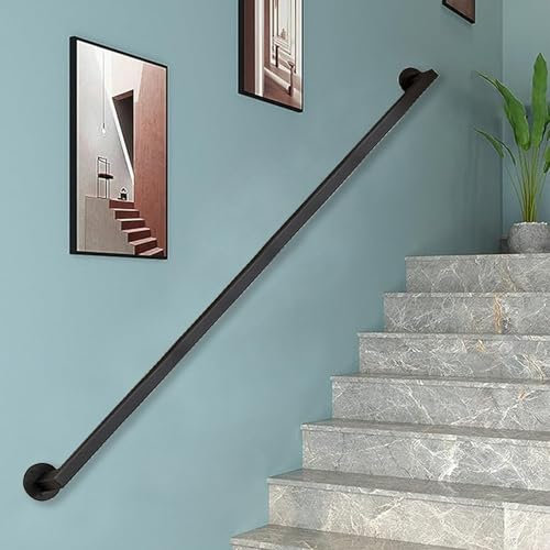 Pasamanos de escalera, pasamanos de pared de 1, 2, 3, 4, 5 y 6 metros, pasamanos de hierro forjado de metal negro para interiores y exteriores, barra de soporte de seguridad de tubo cuadrado(300cm)
