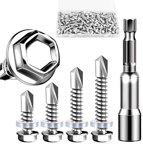 121 Stück Selbstschneidende Schrauben Set M4.8 * 16/19/25/32mm Trapezblechschrauben Silber Spenglerschrauben Bohrschrauben Edelstahl für Stahl Blechdach