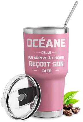 Maverton Mug Isotherme Personnalisable Rose en Acier Inoxydable 800 ml | Gobelet Isotherme avec Paille et Boîte Cadeau, avec brosse de nettoyage, Cadeau Femme Anniversaire Mug portable