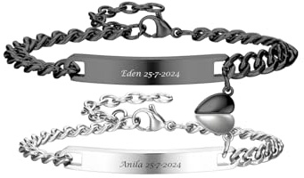 JSDDE Personalisiert Armband mit Gravur Partnerarmbänder mit Magnet Herz Anhänger Freundschaftsarmband Paar Partner Armbänder für Liebe Freunde, Personalisierte Geschenk