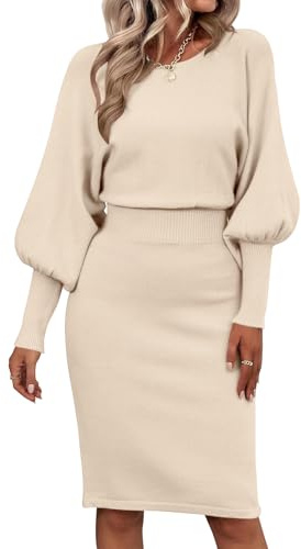 Tomwell Robe Hiver Femme Robe Pull Longue Femme Chic Robe Longue Femme Robe Col Rond Manche Longue Élégante Mini Robe Crayon Cocktail A Abricot XL