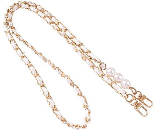 WANYI 120CM Taschenkette Gold Metall Handykette Perlen Kette für Tasche Schultergurt Schulterriemen Taschenriemen mit Karabiner für DIY Handtasche Umhängetasche Geldbörse(Weiß)
