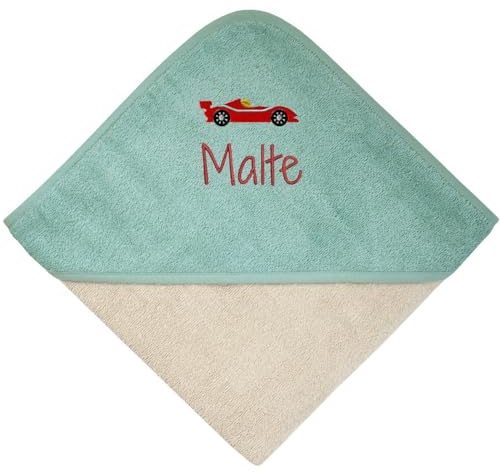 Wolimbo Kapuzenhandtuch personalisiert mit Namen und Motiv - Greige eisblau - 100x100cm - für Baby und Kinder Babyhandtuch/Kinderhandtuch/Badetuch