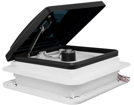 Sararoom 3 Speed Caravan Roof Vent With LED Light, 360x360mm Manual 12V Ultra Quiet Motorhome Fan, Reversible Ventilation for Camper/RV/Trailer, Black
