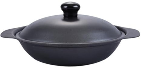 Gaxcent Kleiner Wok Mit Wokdeckel, Wokpfanne Gusseisen, Antihaftpfanne, Geeignet Für Einzel- Oder Mehrpersonen, Kleiner Mini-Wok Claypot Reistopf, Gusseiserner Auflauf,24cm