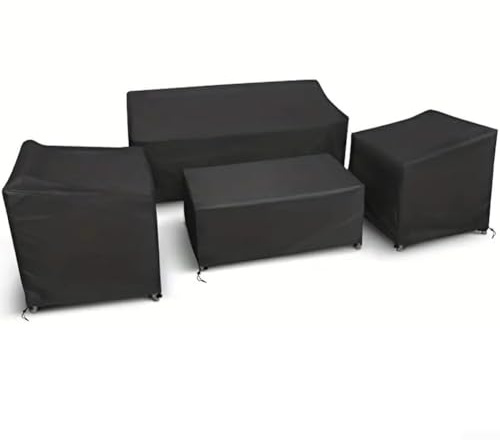 4-Piece Outdoor Furniture Cover Set 200D Oxford Fabric, Waterproof and Windproof Cloth Set for Garden Chairs Sofa Table Protection (Black 200D)