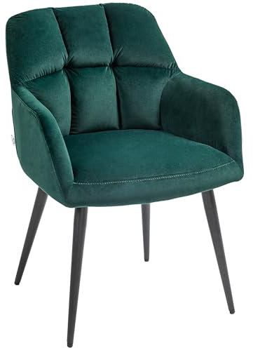 HOMCOM Sessel Loungesessel mit Armlehne, Samtoptik, Gepolstert Relaxsessel mit Stahlbeine, Esszimmerstuhl für Wohnzimmer, Schlafzimmer, Dunkelgrün